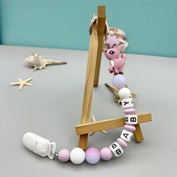 개인 맞춤 영어 문자 이름 실리콘 Sika 사슴 젖꼭지 클립 체인 아기 젖꼭지, 귀여운 Teether 장난감