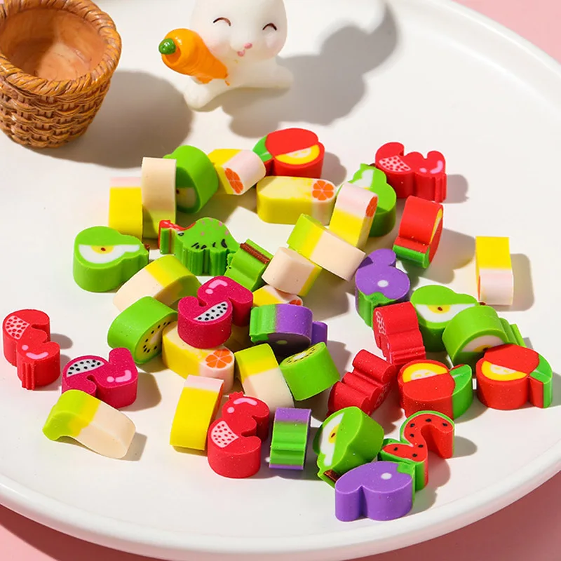 

100pcs Mini 10mm Cartoon Rubber Eraser Pencil Soft Erasers Stationery Kids Student Art Pianting Sketch Drawing Office Supplies