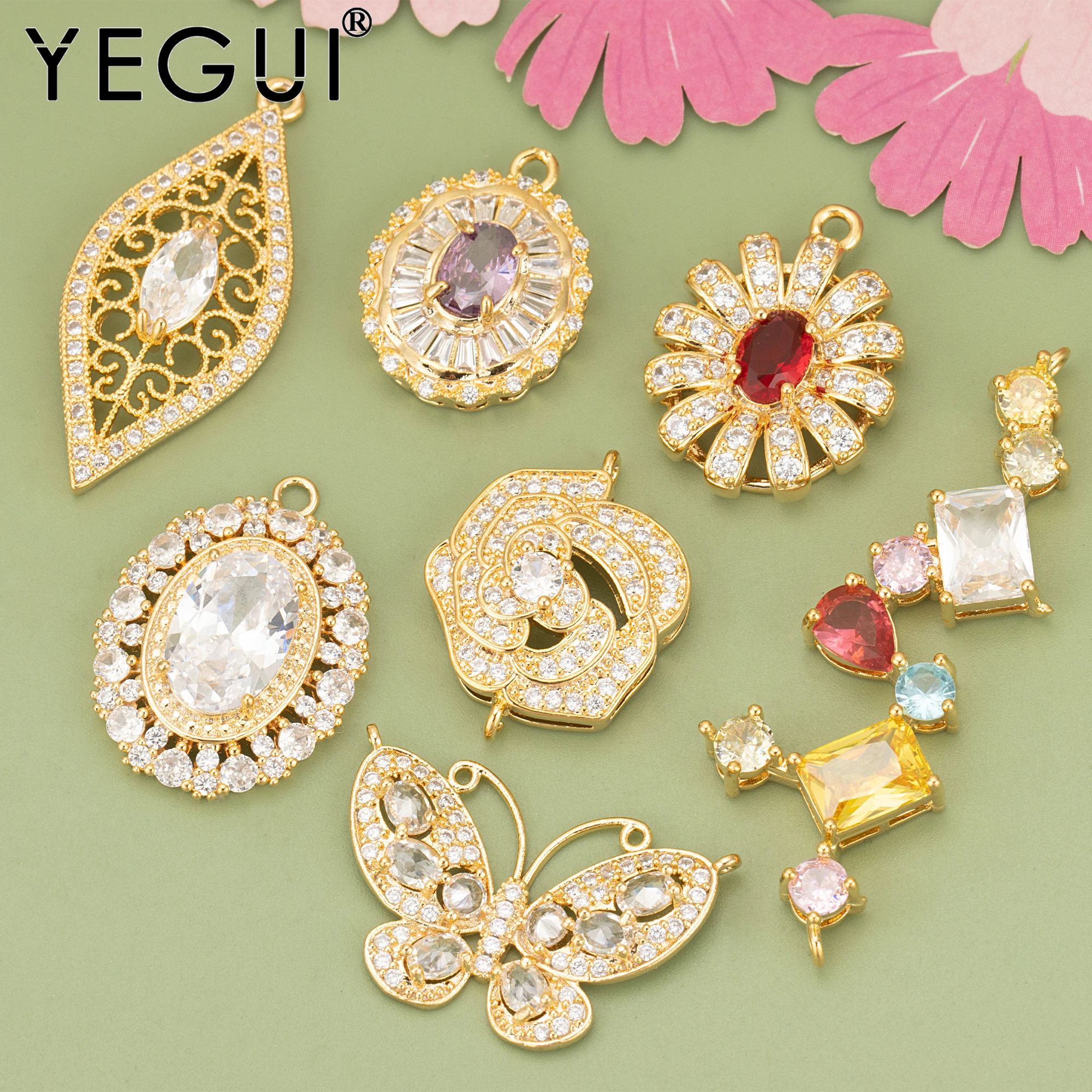 

YEGUI ME49,jewelry accessories,18k gold plated,copper,nickel free,zircons,hand made,charms,diy pendants,jewelry making,4pcs/lot