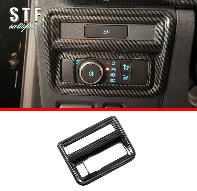 

Carbon Fiber Style Interior HeadLight Switch Control Cover Trim For Ford F-150 F150 2021 2022 Car Accessories Stickers W4