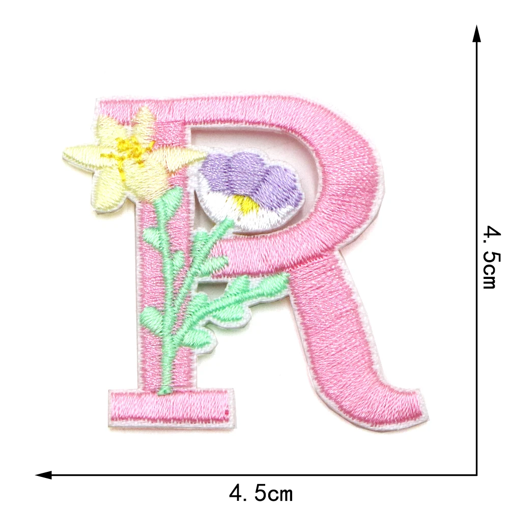1PC 45MM Blume Gestickte Buchstaben Patch DIY Name Patches Eisen Auf Alphabet Applikationen Nähen Jacke Mäntel Abzeichen – Detail 19