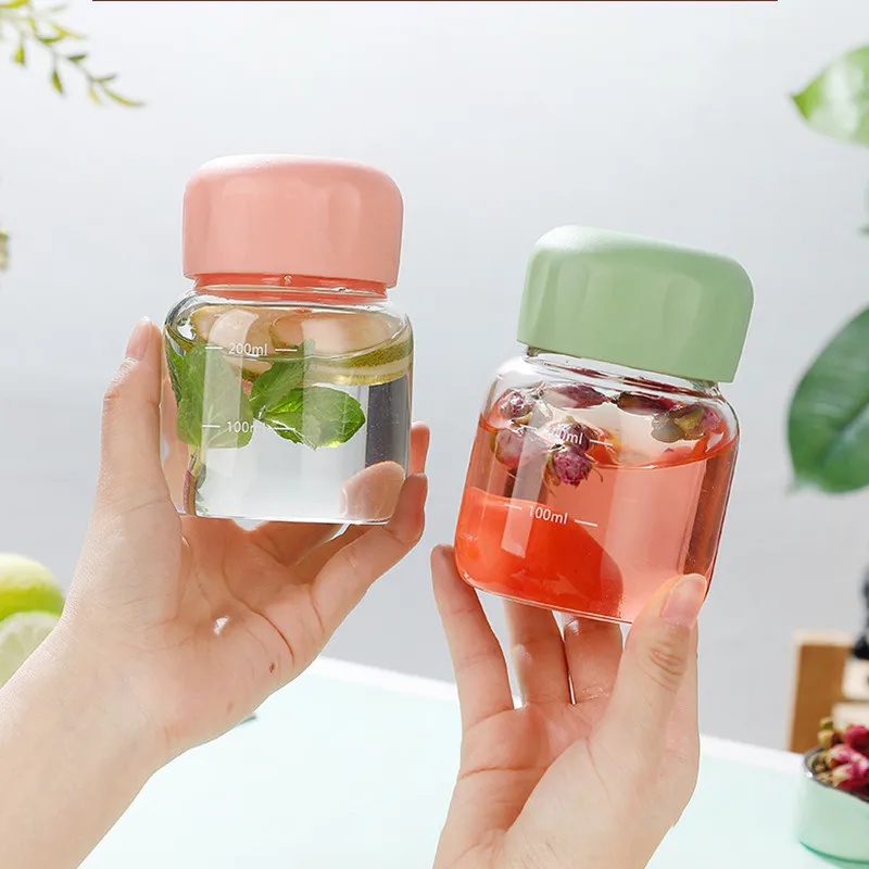 Mini Glass Water Bottle 300ml Small Drinking Bottle with Scale Portable Woman Tumbler Girl Milk Coffee glass bottle