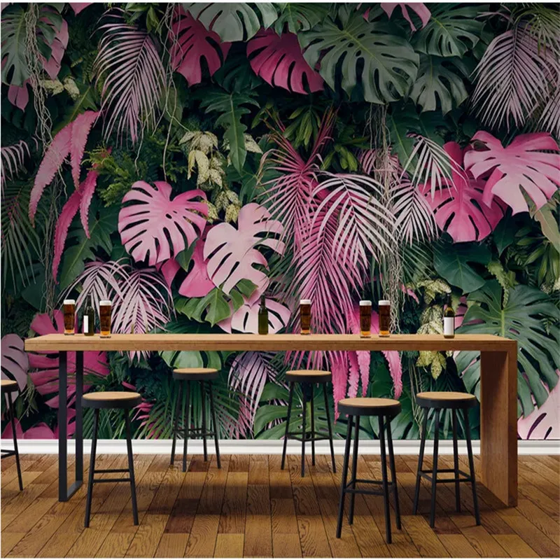 

Pink Green Tropical Rainforest Plant Leaves 3D Photo Wallpapers for Living Room Bedroom Restaurant Cafe Decor Wall Paper 3D