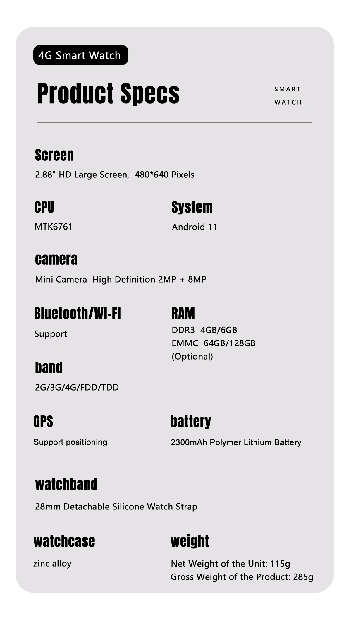 S999 4G LTE Smart Watch Android 11.0 OS 4GB RAM 64GB ROM 2.88" Big Screen 2MP/8MP Dual Camera Quad Core 2300mAh Men Smartwatch 25 Sff6fe4da391447749804a5e2b9c64dbad
