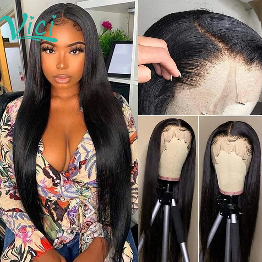 

Lace Front Straight Wig 150 Density Human Wig With Bangs Preplucked Brazilian Remy Hair Wigs For Black Women Natural Black Color