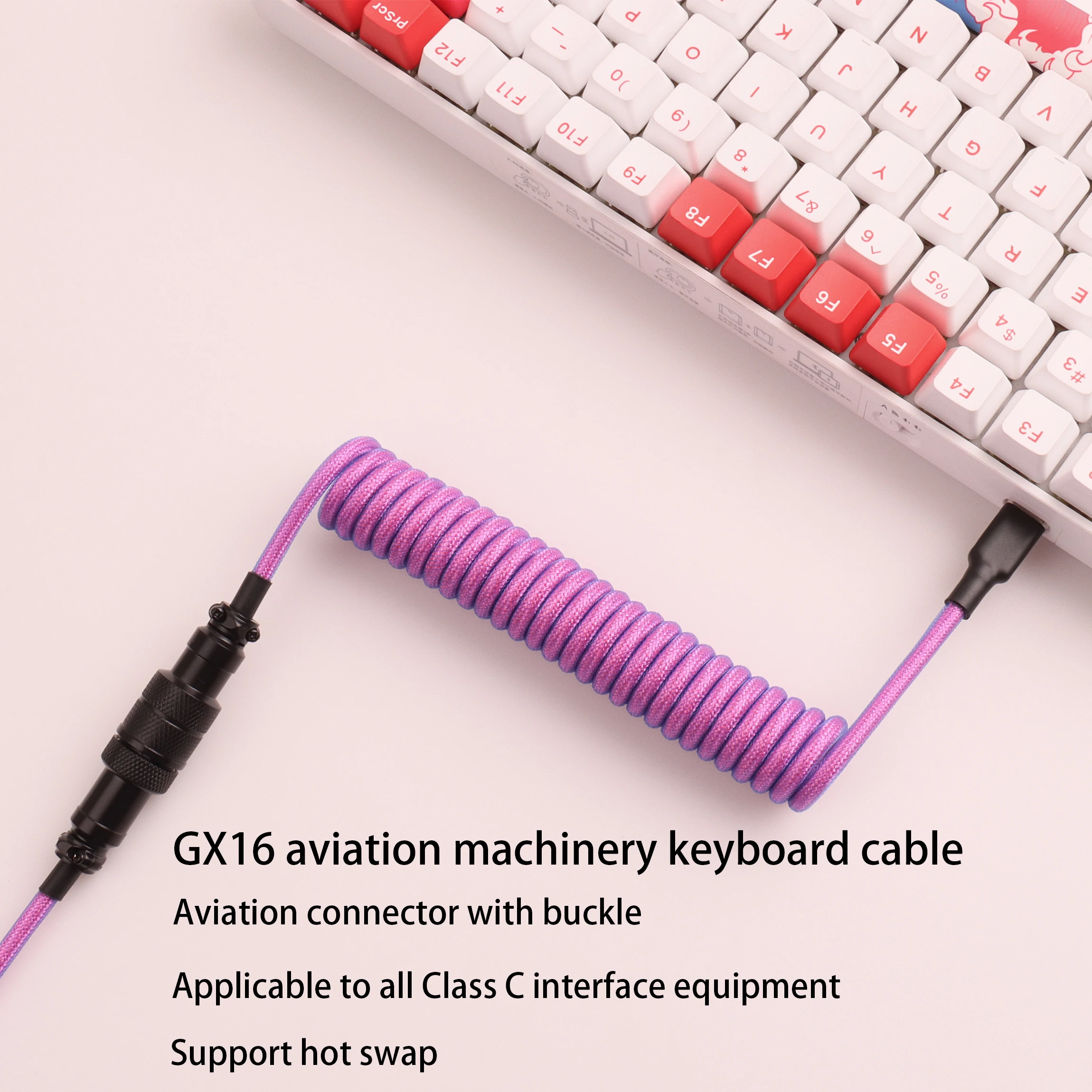 Lano Cabo Enrolado Micro Usb tipo c Flexível Gaming Keyboard Duplo-sleeved Fio com Destacável Gx16 Aviador Conector de Carregamento - Imagem 6