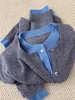 Fake Two 100% Pure Cashmere Sweater Cardigan Dark Grey High-grade Wool Knit Coat Top 4