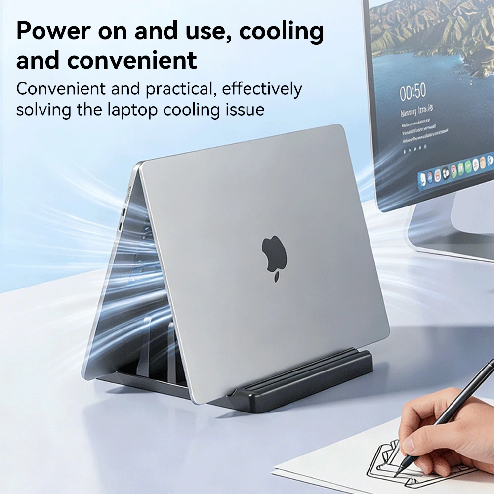 Space-Saving Vertical Laptop Stand with Adjustable Width