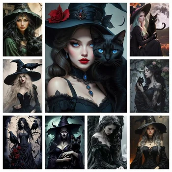 Witch & Black Cat Painting By Numbers Kit 1