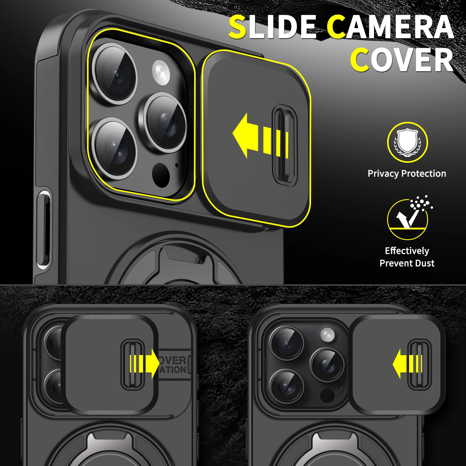 Magsafe Magnetic Armor Case with Ring Holder and Slide Camera Protection