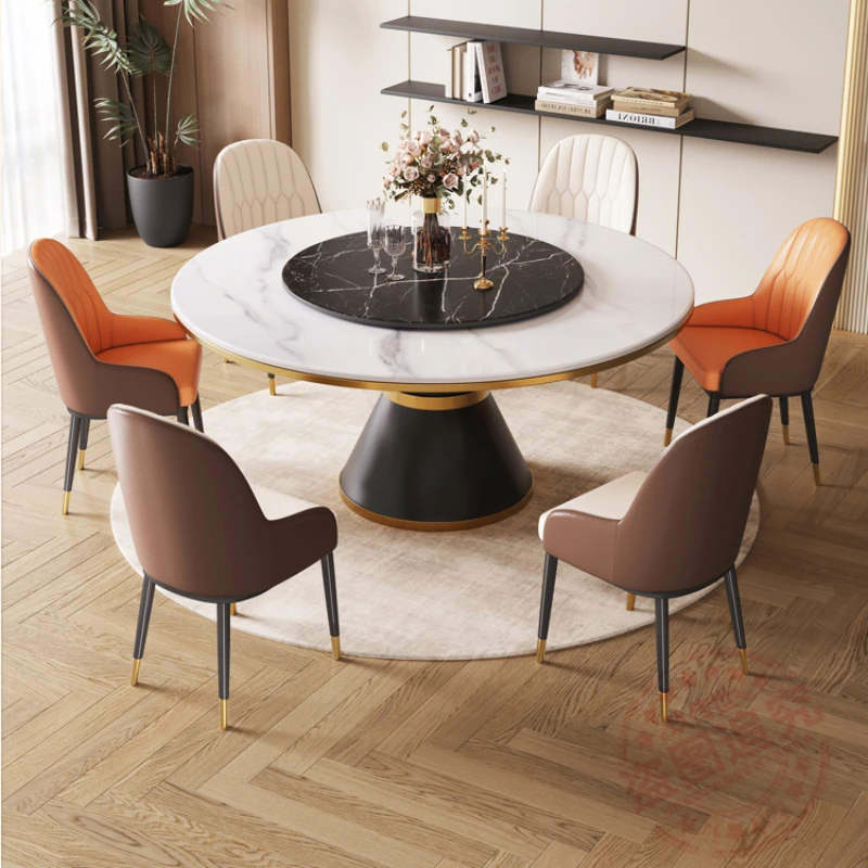 

Luxury Marble Dining Table Round Modern Rock Plate Circular Turntable Restaurant Dining Home Esstisch Table Household YX50DT