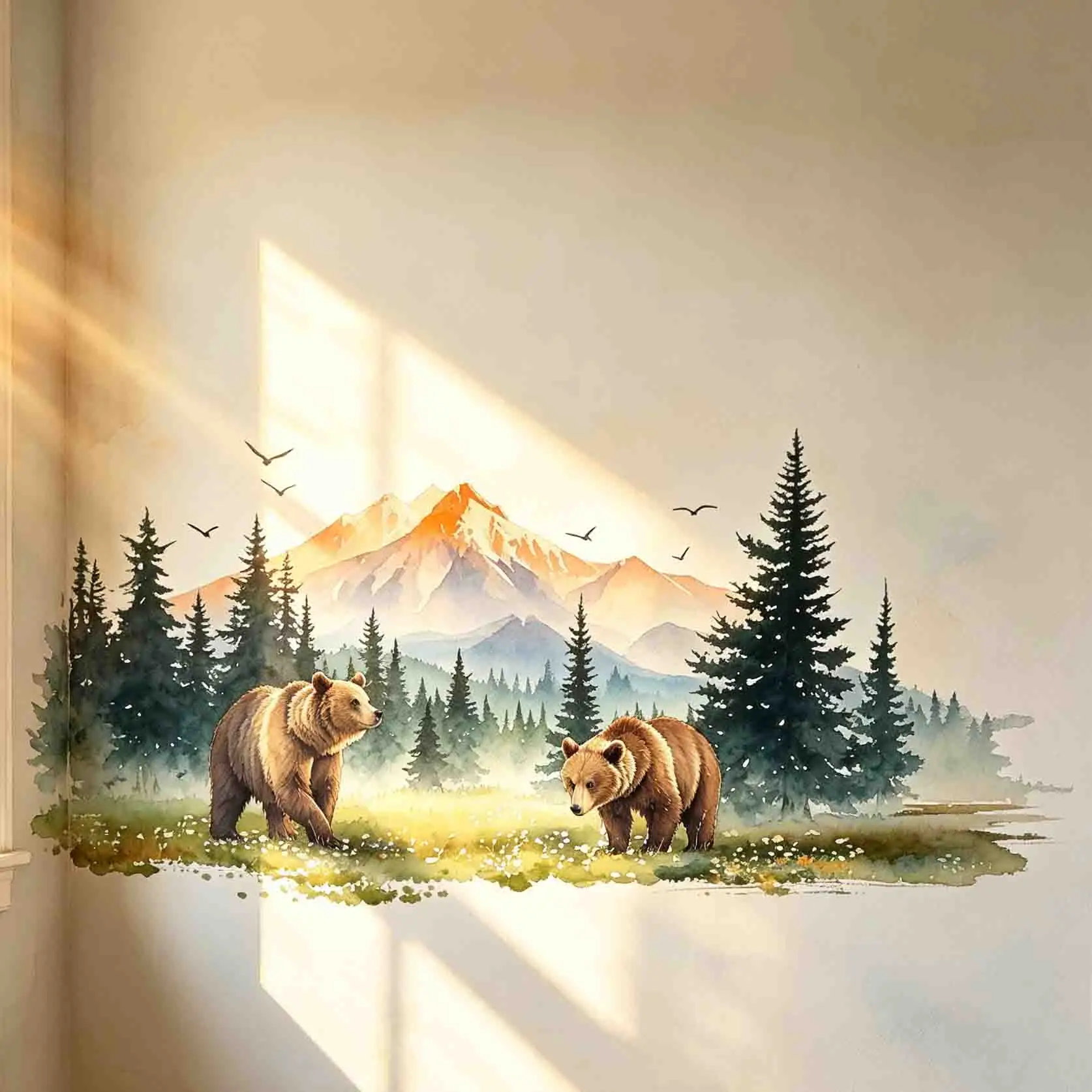 Nature Scenery Brown Bear Self-Adhesive Wall Decor Sticker