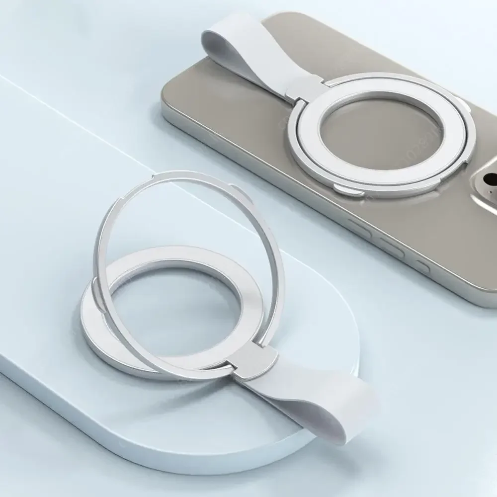 Magnetic Mobile Phone Holde for IPhone 12 13 14 15 Series Ultra Thin Foldable Kickstand with Silicone Finger Loop Strap