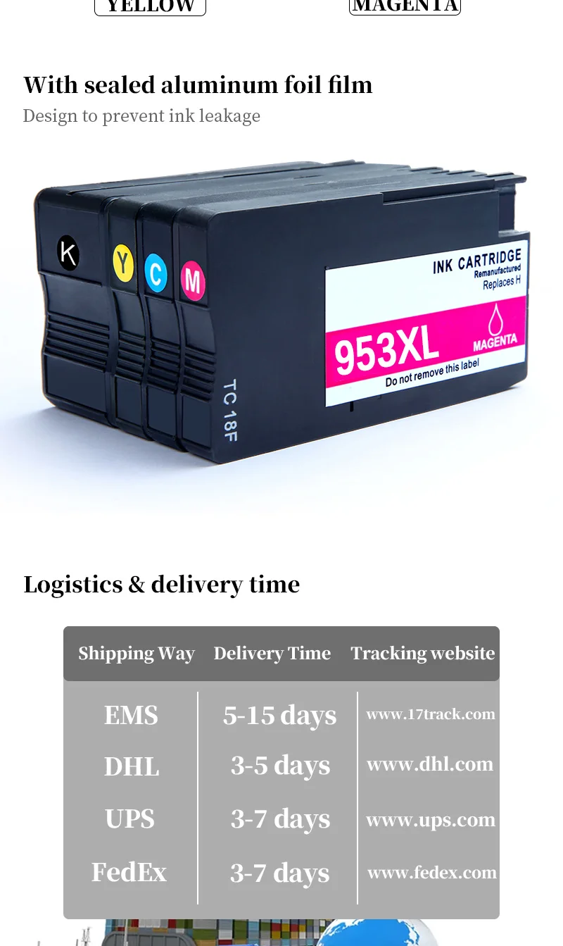 Description Picture 3 of item4Color 953XL Replacement ink cartridge HP953 HP953XL For HP OfficeJet Pro 7740 8710 8715 8720 8730 8740 8210 8216 8725 printer