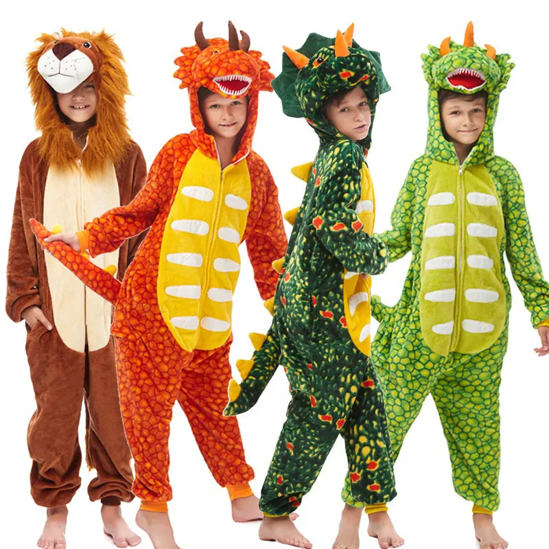 Halloween Dinosaur Animal Cartoon Hooded Jumpsuit Kids Onesies Kigurumi Dragon Pijama Unicorn Sleepwear Adult Onesie Boy Onesies