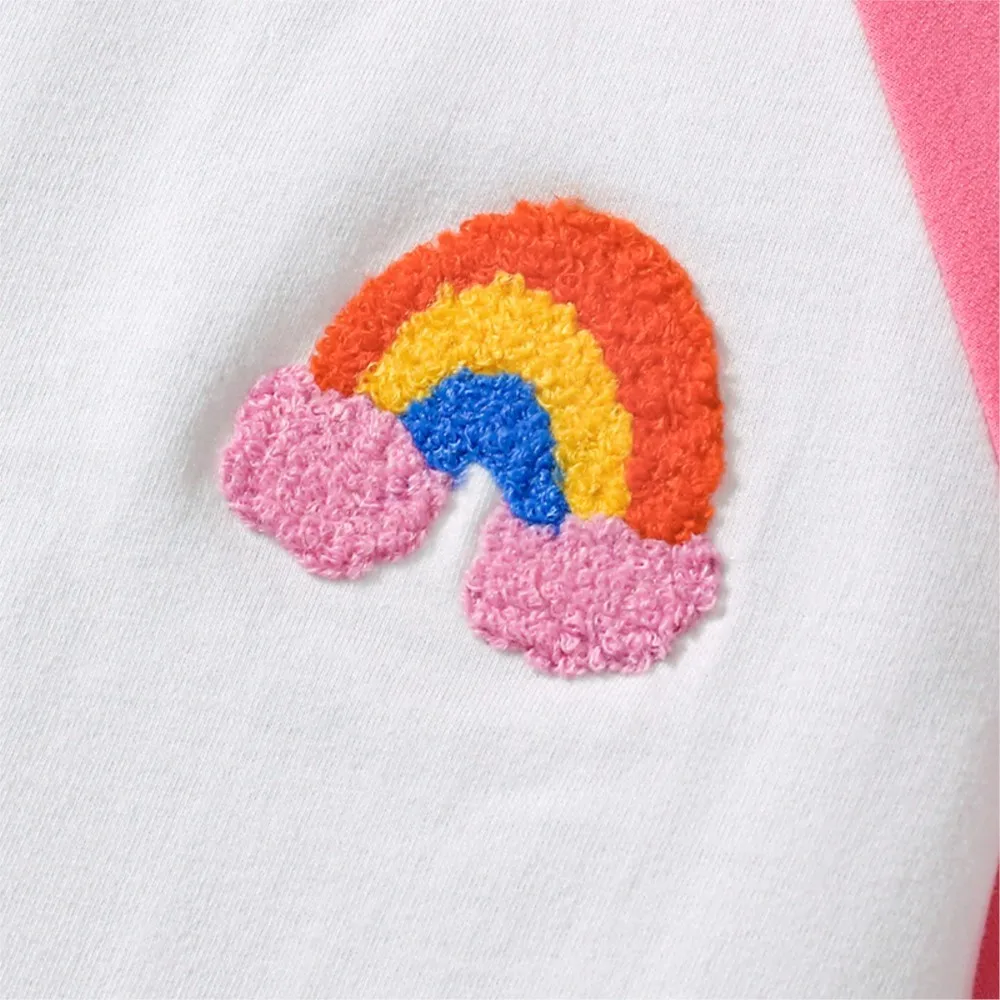 2Pcs Adorable Rainbow Embroidered Pink Sleeve Kids' T - shirt and Shorts Set