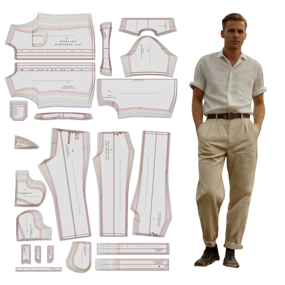 Sewing patterns for Men's Set in 9 sizes（XS-5XL）, beginner sewing kit for Men's clothing
