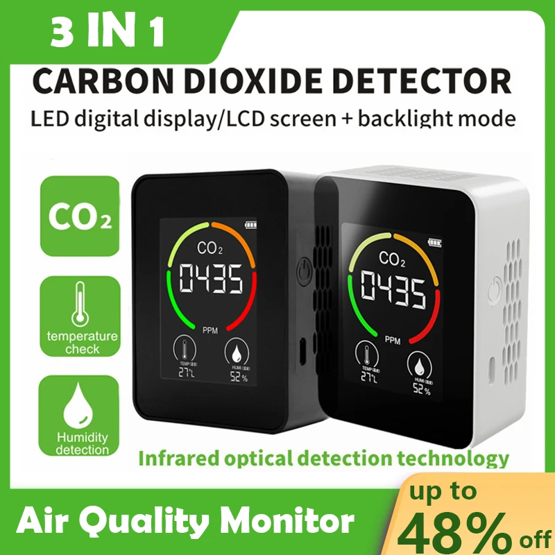 Indoor CO2 Sensor CO2 Meter Digital Air Detector Intelligent Air Quality Analyzer Pollution Monitor Gas Detector Medidor co2