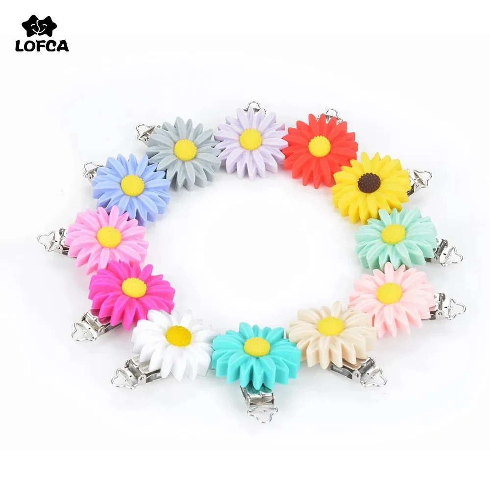 

LOFCA 3cs/lot Siliocne Daisy Pacifier Clip Flower Silicone beads Teething Soother Holder Baby Accessories Tools Multi Colors