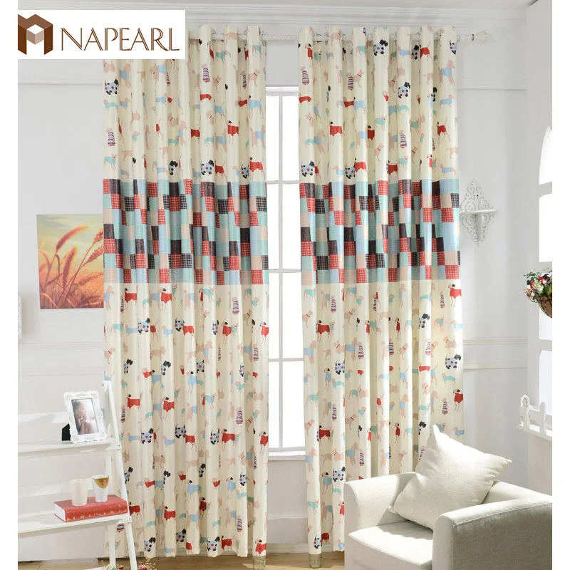 NAPEARL Colorful Block Puppy Printed Cartoon Curtain Blackout Curtains for Living Room Bedroom 1PC