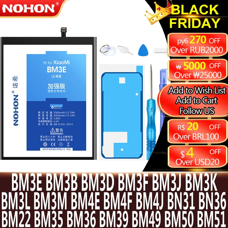 NOHON-BM3E-BM3B-BM3D-BM3F-BM3J-BM3K-BM3L-BM3M-BM4F-Battery-For-Xiaomi ...