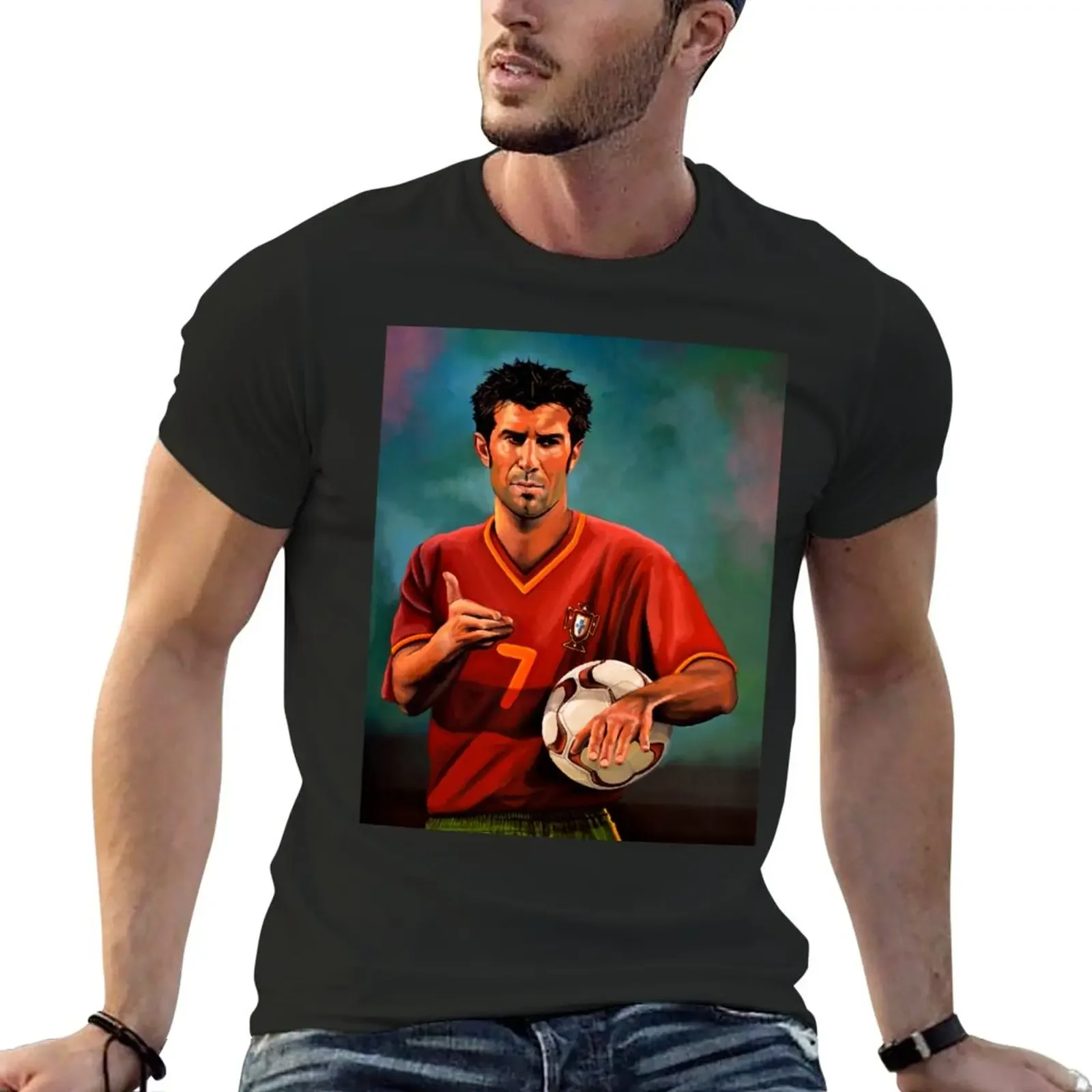 Luis Figo Painting T-Shirt Heavyweights Abbigliamento Vintage Customizeds Camicetta Magliette Pesanti Per Uomo