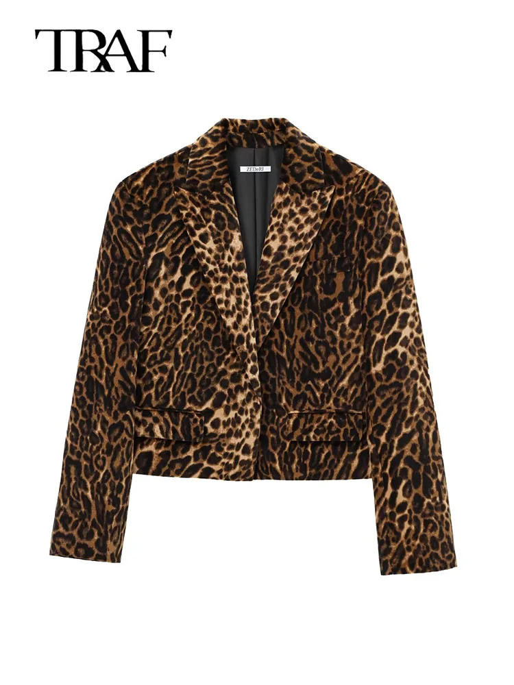 TRAF Fashion Long Sleeve Blazers Top Women 2 Pieces Leopard Printed Mini Skirt Sets Women's Suit Two Piece Set Women Outfit 5
