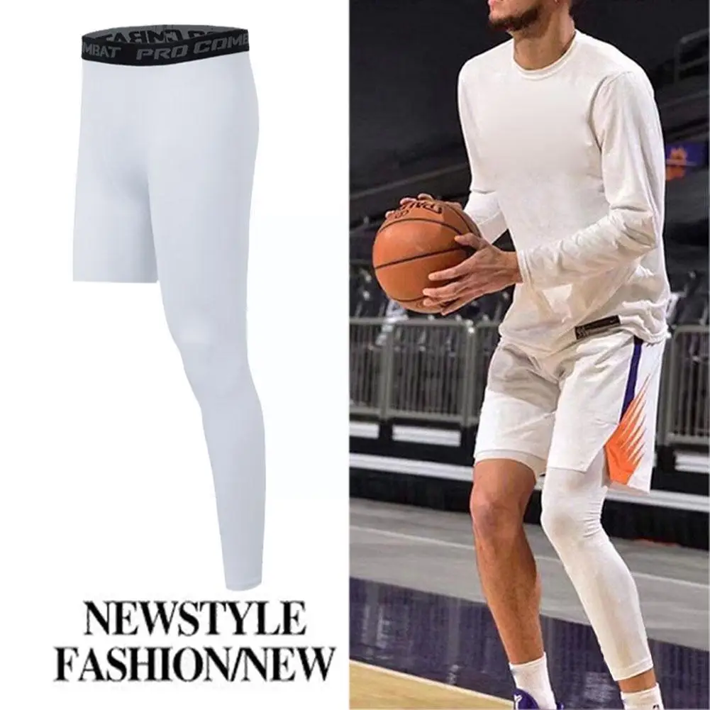

Men One Leg Basketball Tights Compression Polyester Base Sports Training Fitness Tights Athletic Pants Layer Running F1A0