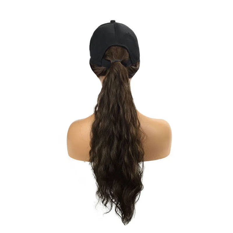 Meetlife Baseball Cap With Long Curly Wig Synthetic Hair Long Wave Corn Wig Hair Travel Beach Baseball Hat Purple Grey Brown pink baseball cap