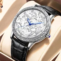 New Wristwatch Carving Luxury Waterproof Fashion Luminous Men Quartz Watch Leather Band Business Man Watch Reloj Hombre 1