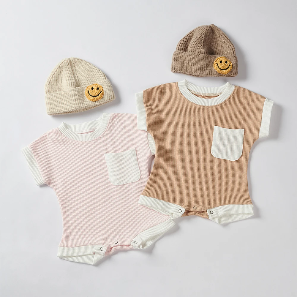 

2023 Summer Newborn Baby Romper Waffle Cotton Infant Cotton Short Sleeve Body Suit Boy Girl Claasic Jumpsuits Baby Clothes