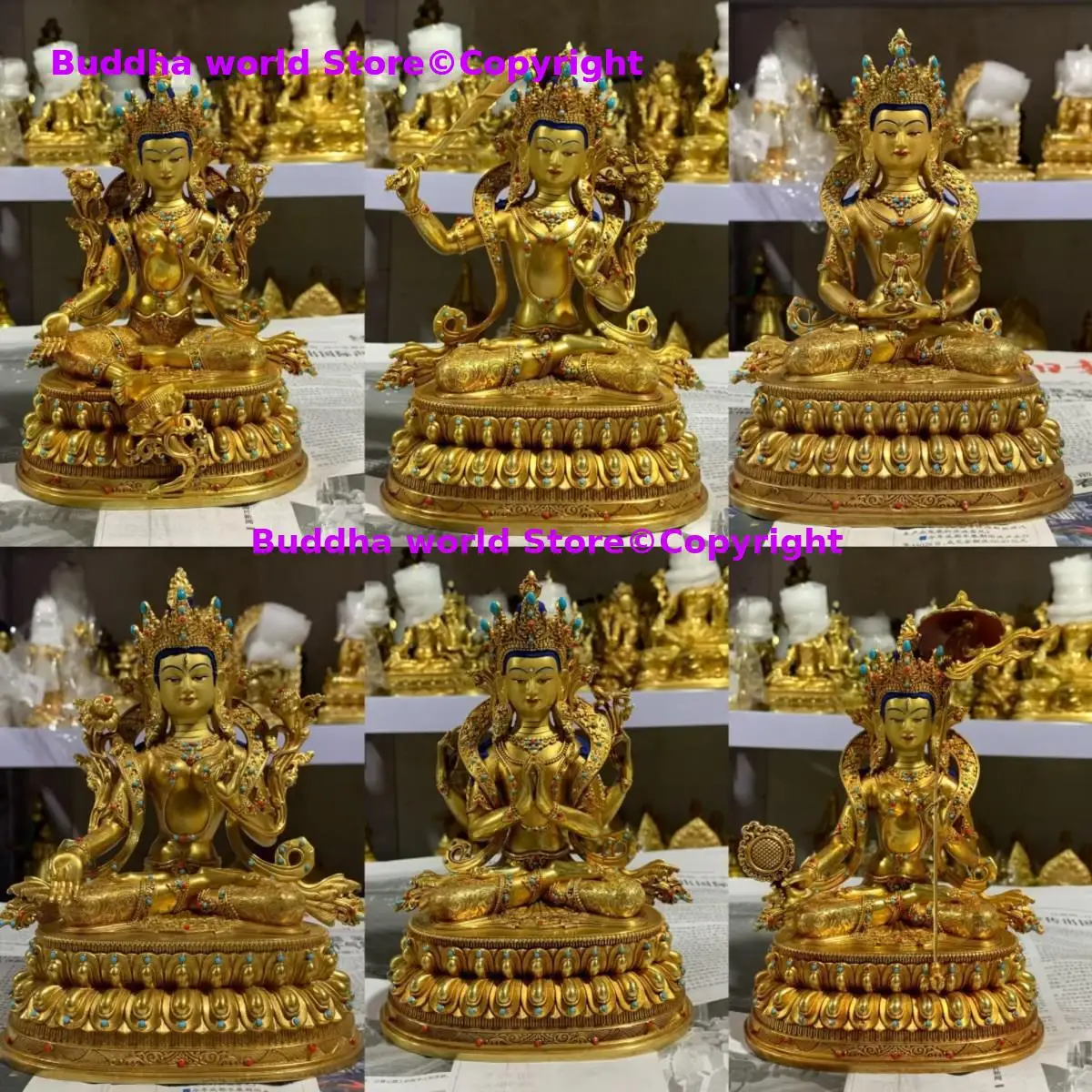 

5A Boutique copper Buddha statue temple Goddess Manjusri PUSA Usnisa sitapatra white tara Guanyin longevity buddha Wholesale