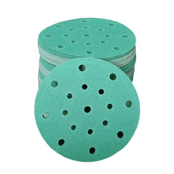 100PCS Green 6-Inch 17-Hole Sanding Discs – 150mm Hook & Loop Abrasive Sandpaper (80–400 Grit) for Festool & Random Orbital Sanders 1