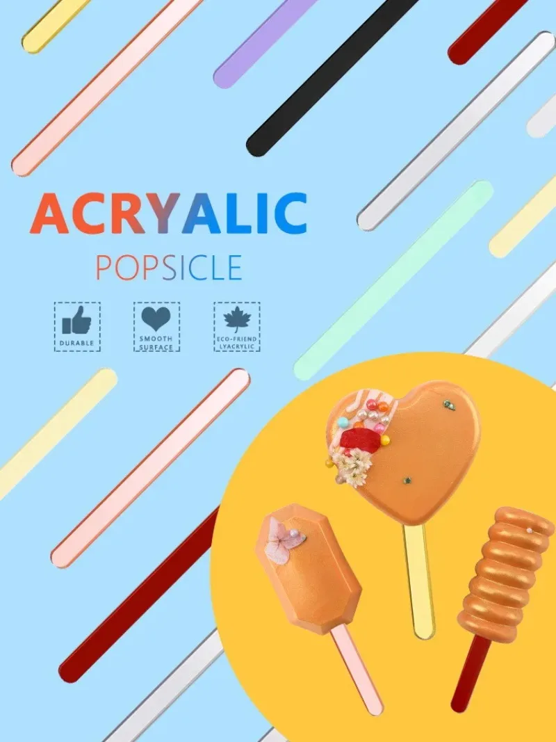 Description Picture 2 of item10Pcs DIY Acrylic Ice Summer Reusable Popsicle 11.3x1cm Crafts Sticks Ice Cream Sticks Cakesicle Ice Pop Candy Popsicle Mold