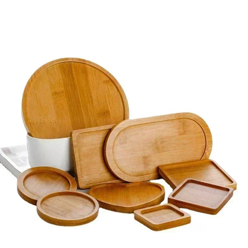 Multi Bamboo Tray Wood Saucer Flower Pot Tray Cup Pad Coaster Plate Kitchen Decorative Plate Creative Coaster Coffee Cup Mat 6