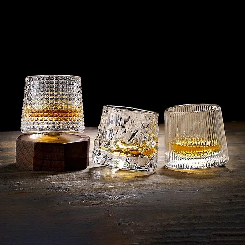 Creative Crystal Whiskey Glass Old Fashioned Rocks Glasses Tumblers Glassware for Cocktail Scotch Spinning Tops Design Glasses