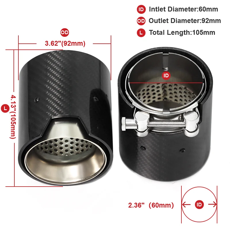 2pcs/lot Car Exhaust Tip For BMW 2 Series F22 F23 M235i M240i F20 F21 M135i M140i M Performance Carbon Fiber ID60mm Muffler Tip exhaust muffler tip