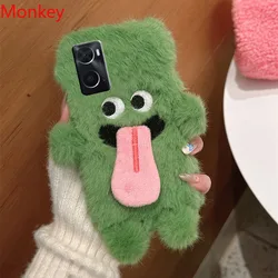 Plush Fluffy Cartoon Tongue Out Phone Case Cover for Find X3 X3Pro (Green)