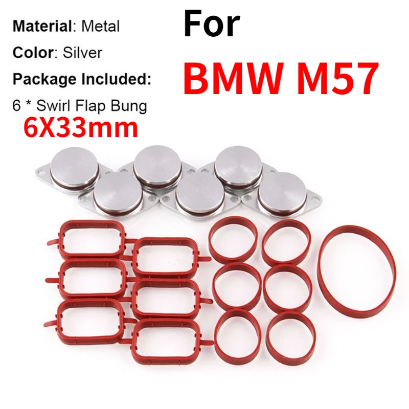 6 X32Mm Bungs Per Bmw Diesel Swirl Blanks Flaps Repair Delete Kit Con Guarnizioni Del Collettore Di Aspirazione Dell'Aria M57 530D 330D 335D X5 X6 Par