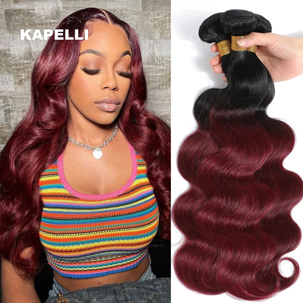 Burgundy Red Body Wave Human Hair Bundles Red 1b/99j Ombre Colored 100% Human Hair Extension Wavy Tissage Remy Hair Weaving 2