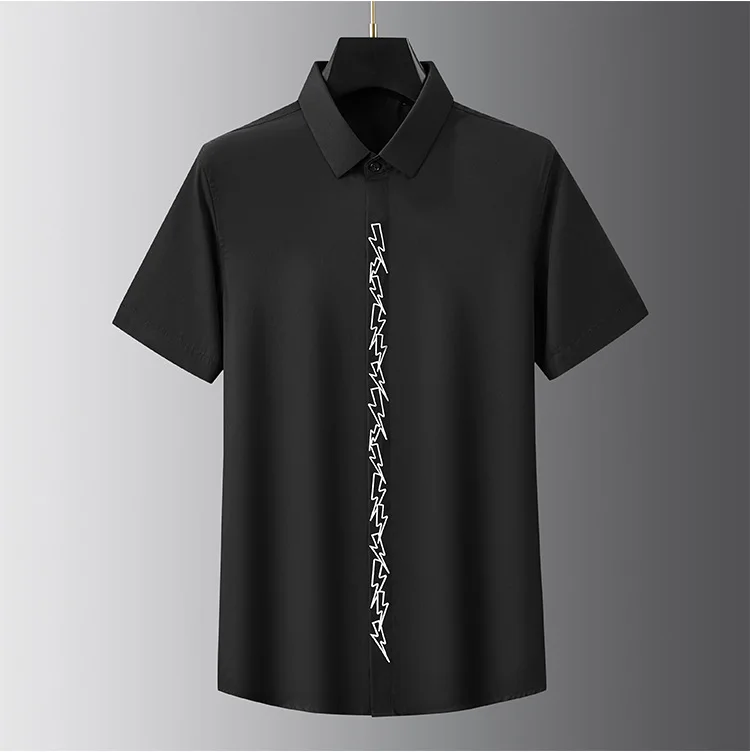 Description Picture 4 of itemLuxury Lightning Embroidered Shirt for Men Summer Short Sleeve Slim Fit Casual Business Dress Shirts Social Party Tuxedo Blouse