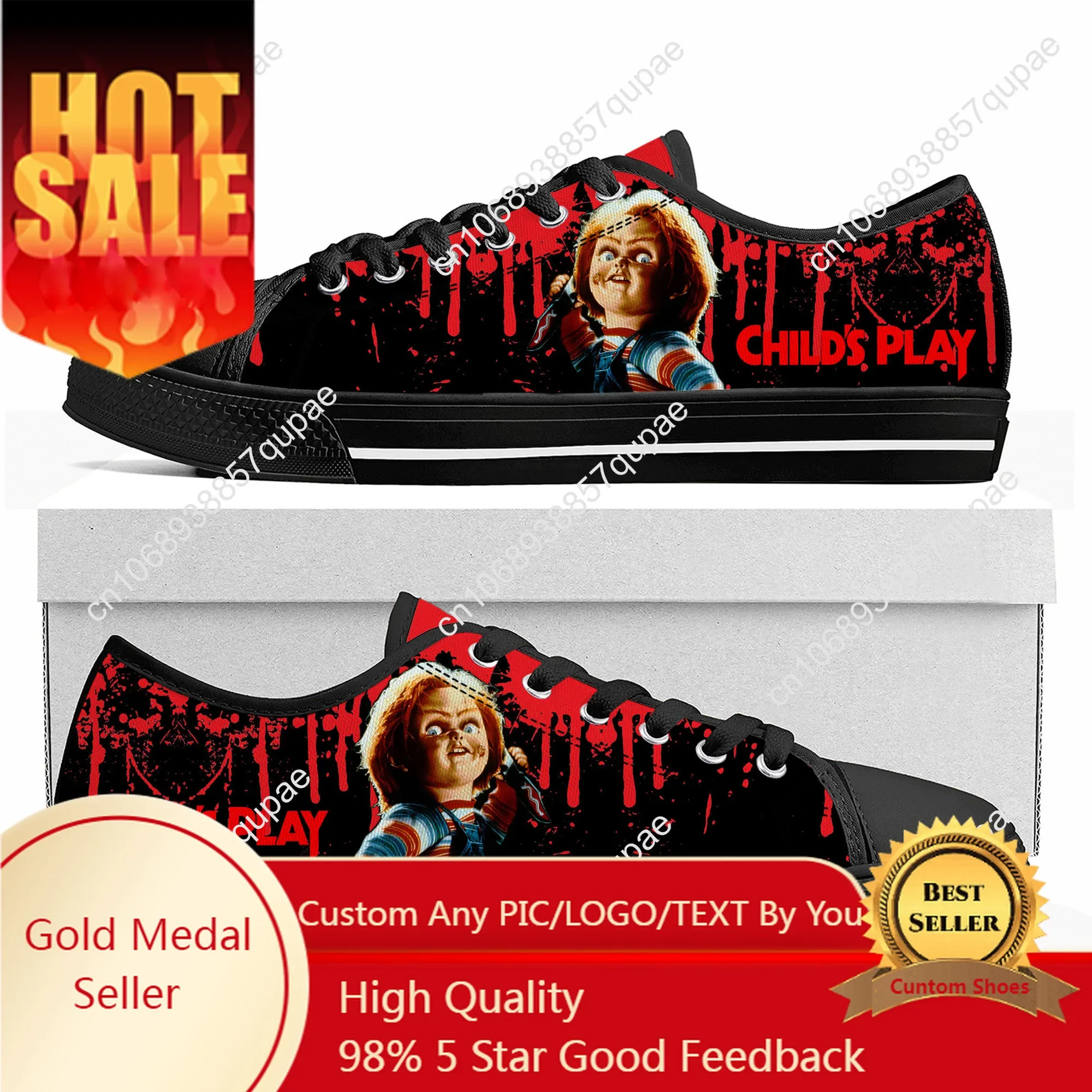 

Horror Movie Childs Play Chucky Low Top High Quality Sneakers Mens Women Teenager Canvas Sneaker Casual Couple Shoes Custom Shoe