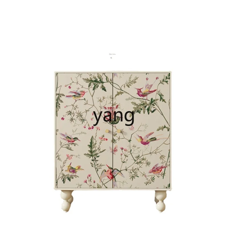 

LMM French Cream Style Flower Bird Shoe Cabinet Household Solid Wood Sideboard