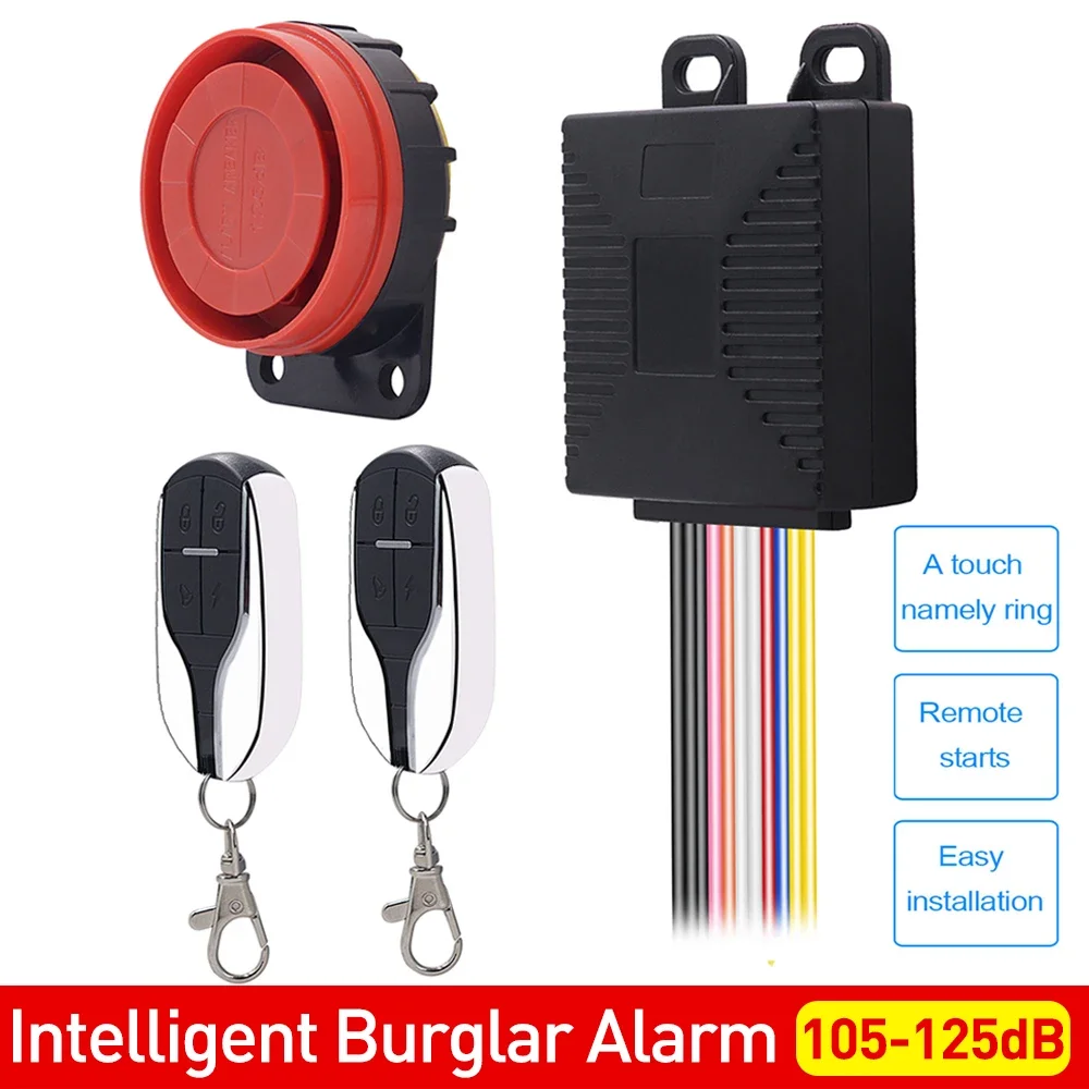 Motorcycle Alarm for Motorcycle Bike Anti-Theft Alarm System Wireless Remote Control Bicycle Security 125dB Electric Car Burglar Anti-cut Thread