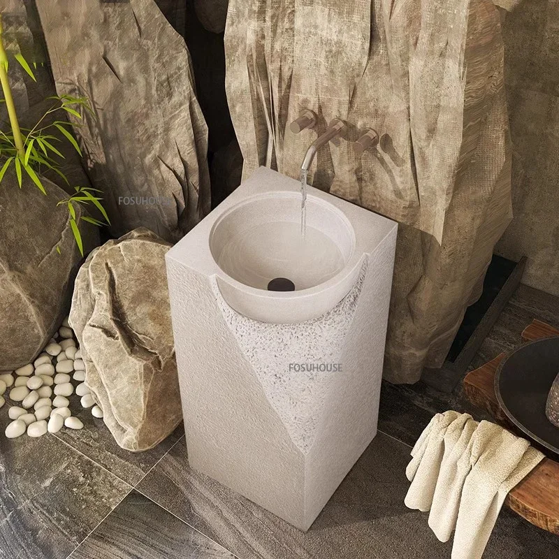 Minimalist ญี่ปุ่นฐานอ่างล้างหน้าชั้นยืนห้องน้ําอ่างล้างจานลานกลางแจ้งอ่างล้างหน้าหิน Creative โฮมสเตย์อ่างล้างหน้า 1