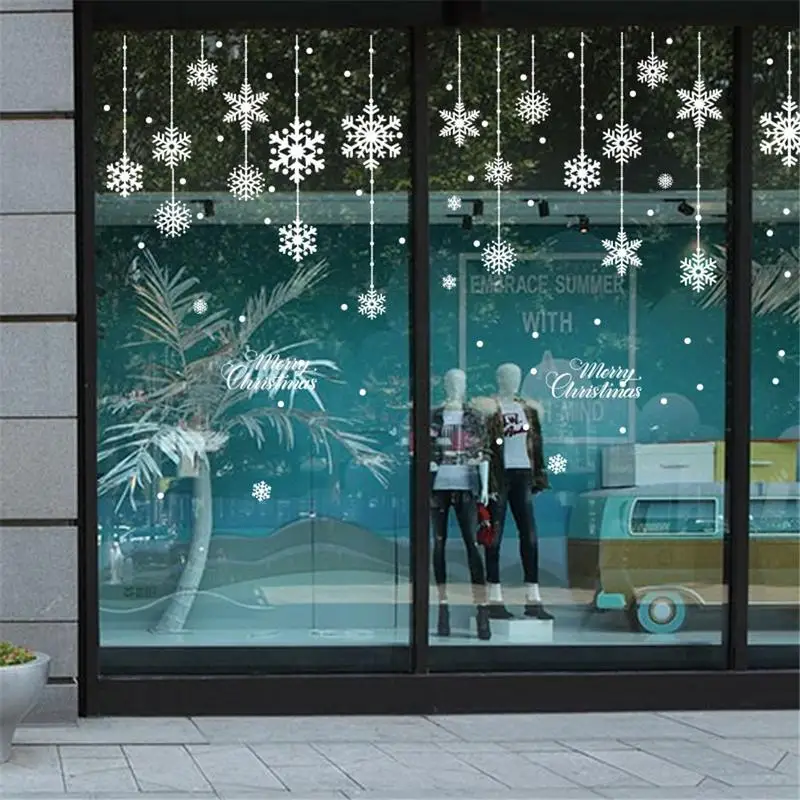 Christmas Wall Window Sticker Decoration Self Adhesive Hanging Snow Snowman Ball Tree Santa Stickers Glass Xmas Decor