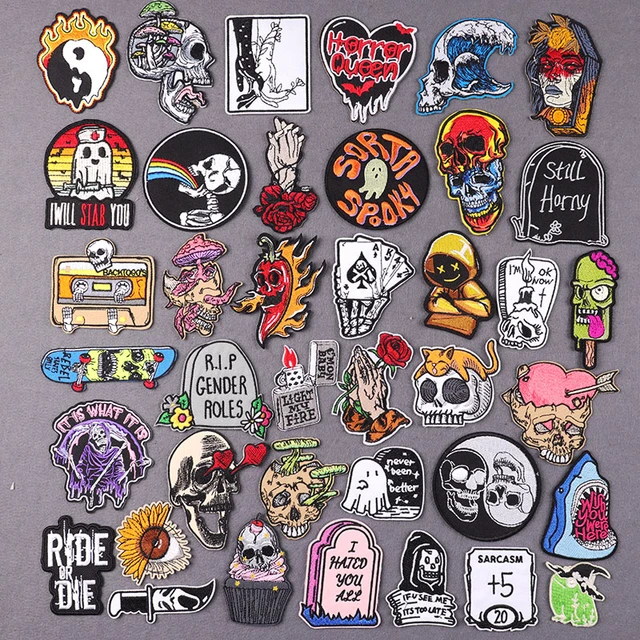 Punk Style Pach Iron On Patches On Clothes Skull/Skeleton Embroidered  Patches For Clothing Stickers DIY Fusible/Sewing Patch - AliExpress