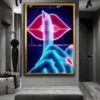 Hush Sign Red Lips Poster And Print Neon Wall Art Canvas Print Painting Decoration Pictures Modern Home Room Decor Mural