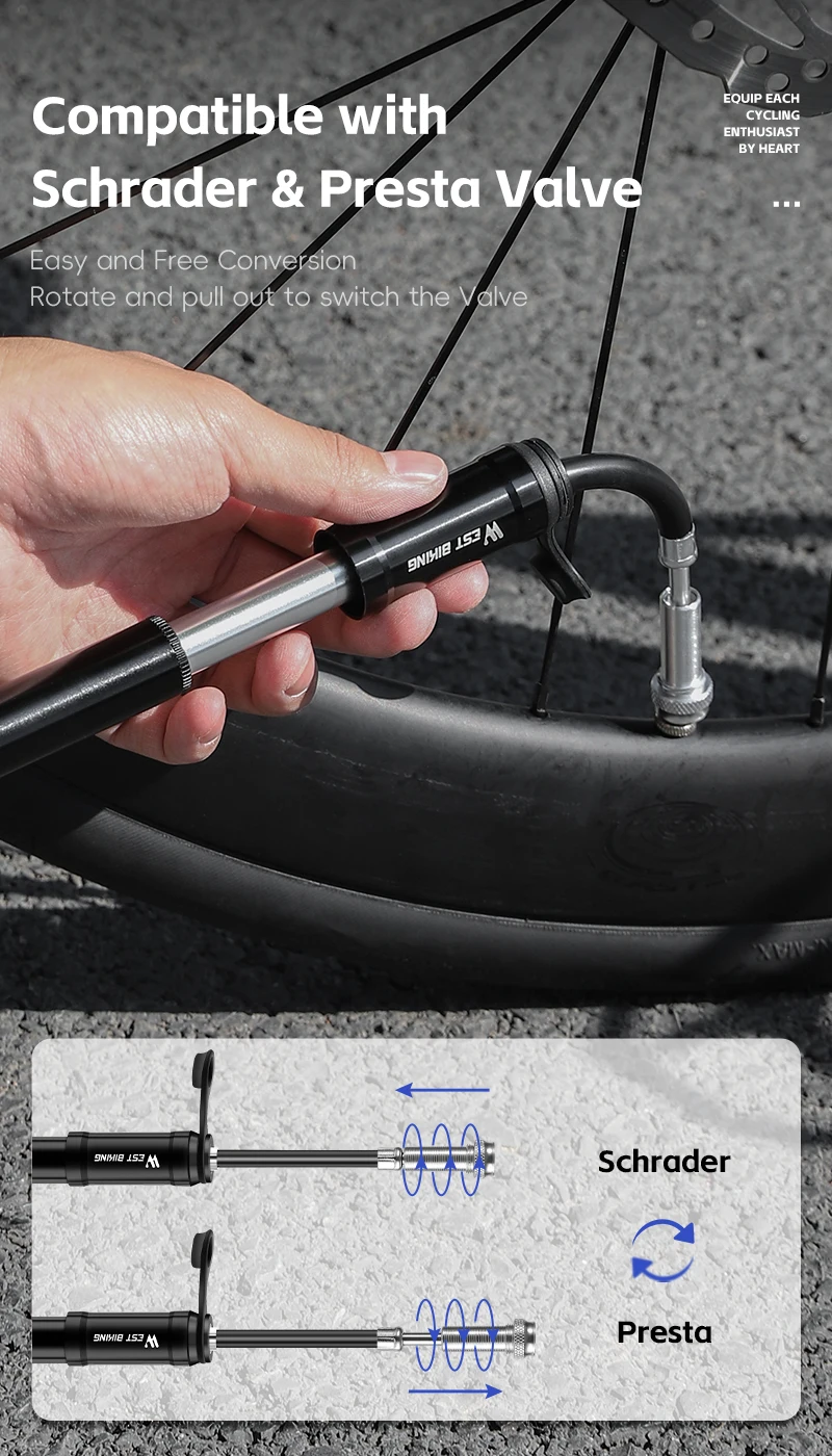 WEST RADFAHREN Mini Fahrradpumpe Radfahren Hand Luftpumpe Hochdruck Mtb Rennrad Reifen Inflator Schrader Presta Ventil Fahrrad Teile – Detail 20