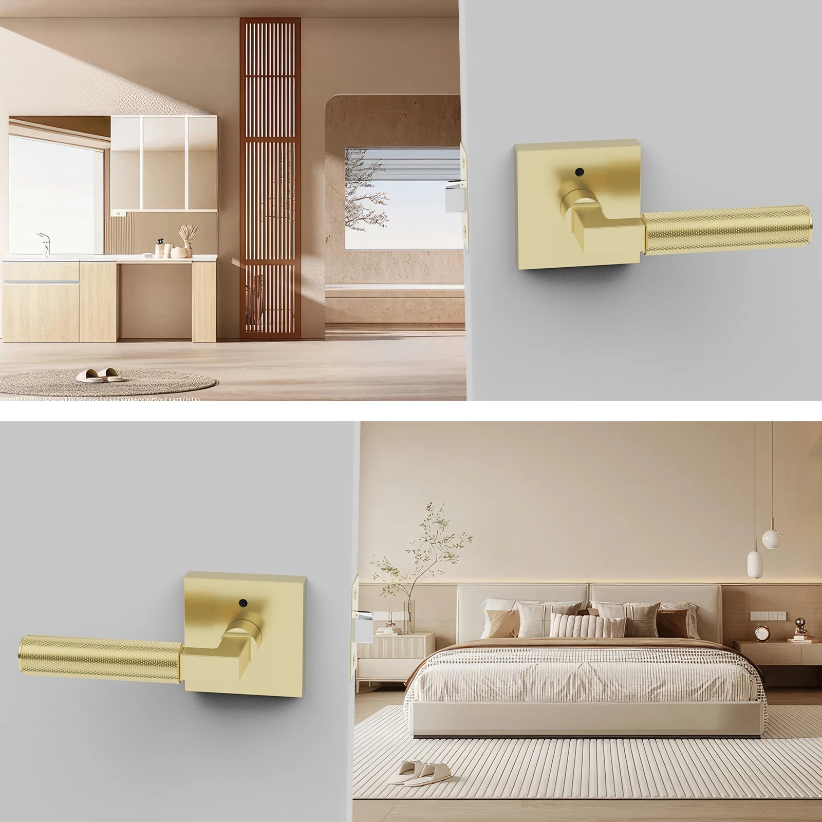 Privacy Door Handle Knurled Handle Lever 2PCS Viladepot Painted Matt Gold Bedroom Bathroom Passage Door Lock Reversible Keyless